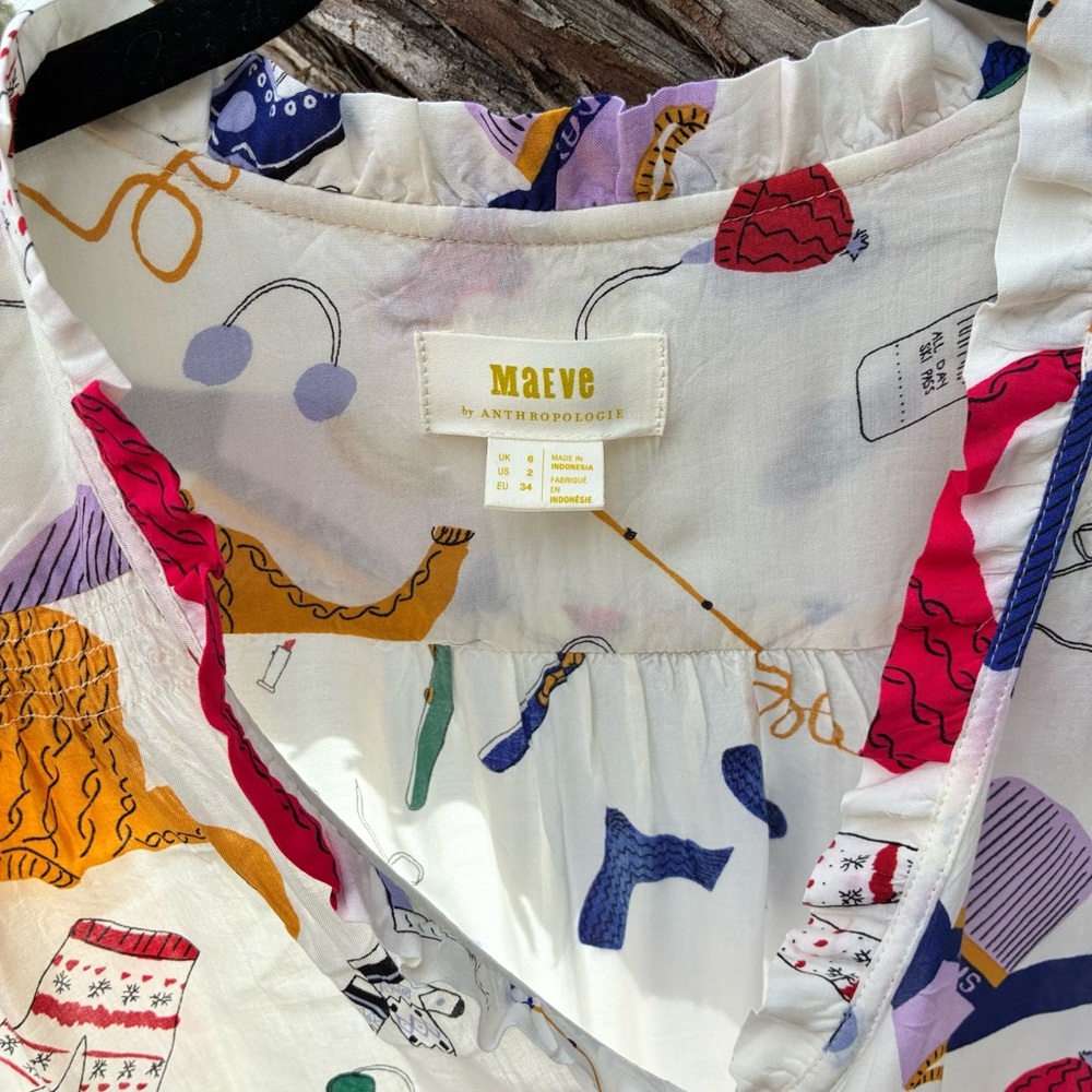 Maeve Anthropologie Multicolor Ski Print‎ Blouse - Picture 5 of 12